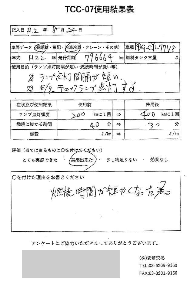 使用状況結果表 | TCC-07