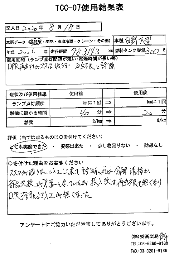 使用状況結果表 | TCC-07